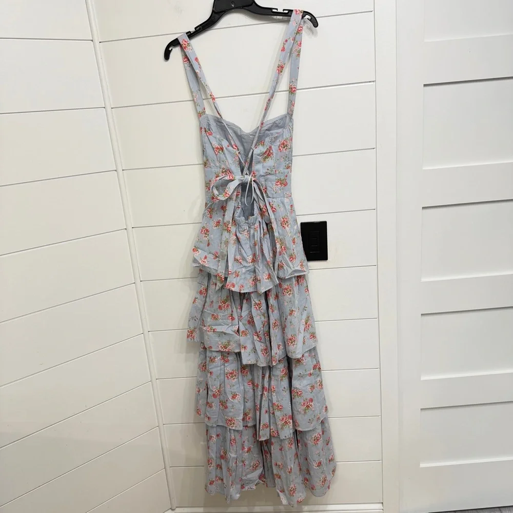 Abercrombie & Fitch Light Blue Floral Tiered Maxi Dress